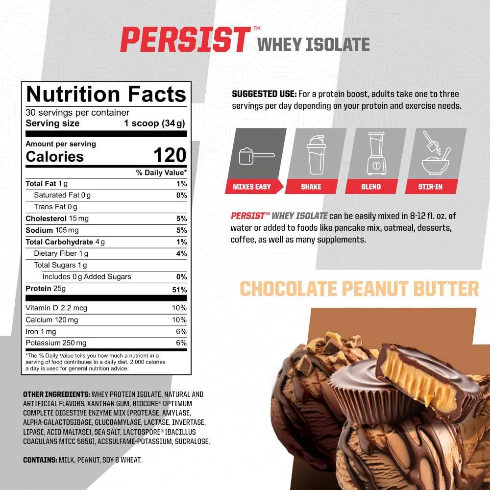 Persist Whey Isolate Proteína Aislada De Suero Brian Shaw 30 Porciones Sabor Mantequilla
