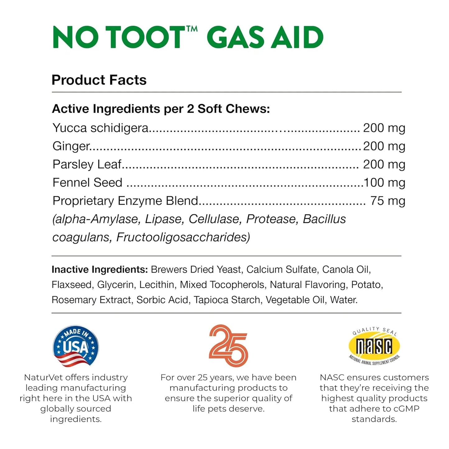 Suplemento Para Perros Sin Gas Con Hinojo 70 Masticables Sua NaturVet Alivia Gases Y Malestar