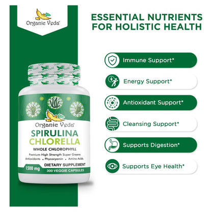 Cápsulas De Espirulina Y Clorella Orgánica 1500 Mg 300 Unidades Energía E Inmunidad