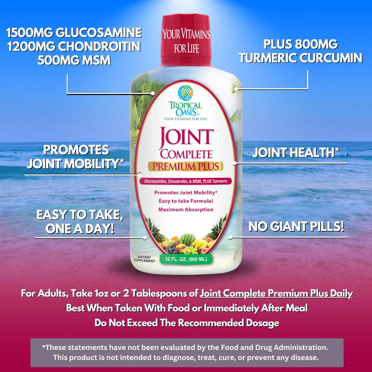 Joint Complete Premium Plus Suplemento Líquido Para Articulaciones Con Glucosamina Condroitina MSM Y Cúrcuma 32 Onzas