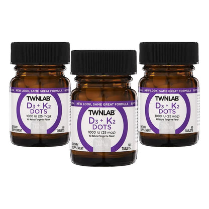 Vitamina D3 1000 Ui Y K2 Dots Paquete De Tres Frascos Twinlab Suplemento Para Huesos Corazón E Inmunidad