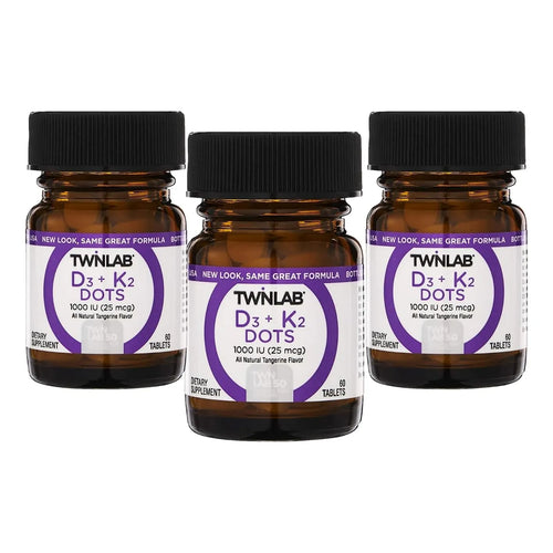 Vitamina D3 1000 Ui Y K2 Dots Paquete De Tres Frascos Twinlab Suplemento Para Huesos Corazón E Inmunidad