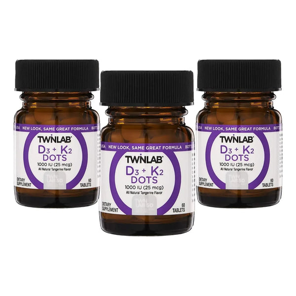 Vitamina D3 1000 Ui Y K2 Dots Paquete De Tres Frascos Twinlab Suplemento Para Huesos Corazón E Inmunidad