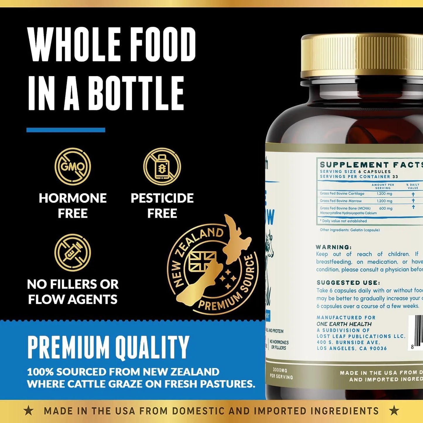 Suplemento De Médula Ósea De Res Alimentada Con Pasto 200 Unidades Nutrición Premium