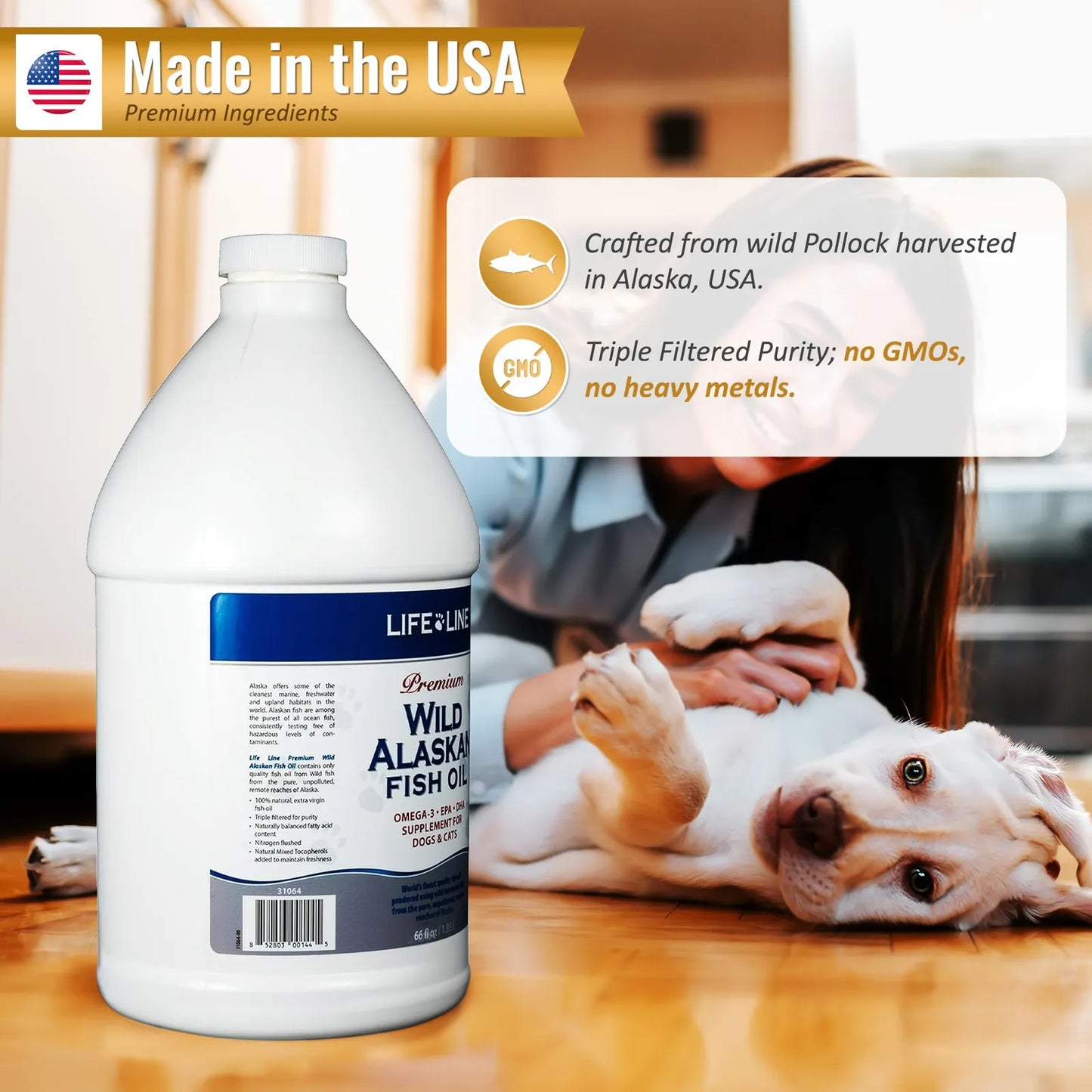 Aceite De Pescado Salvaje De Alaska Omega 3 Para Piel Y Pelo En Perros Y Gatos 66oz