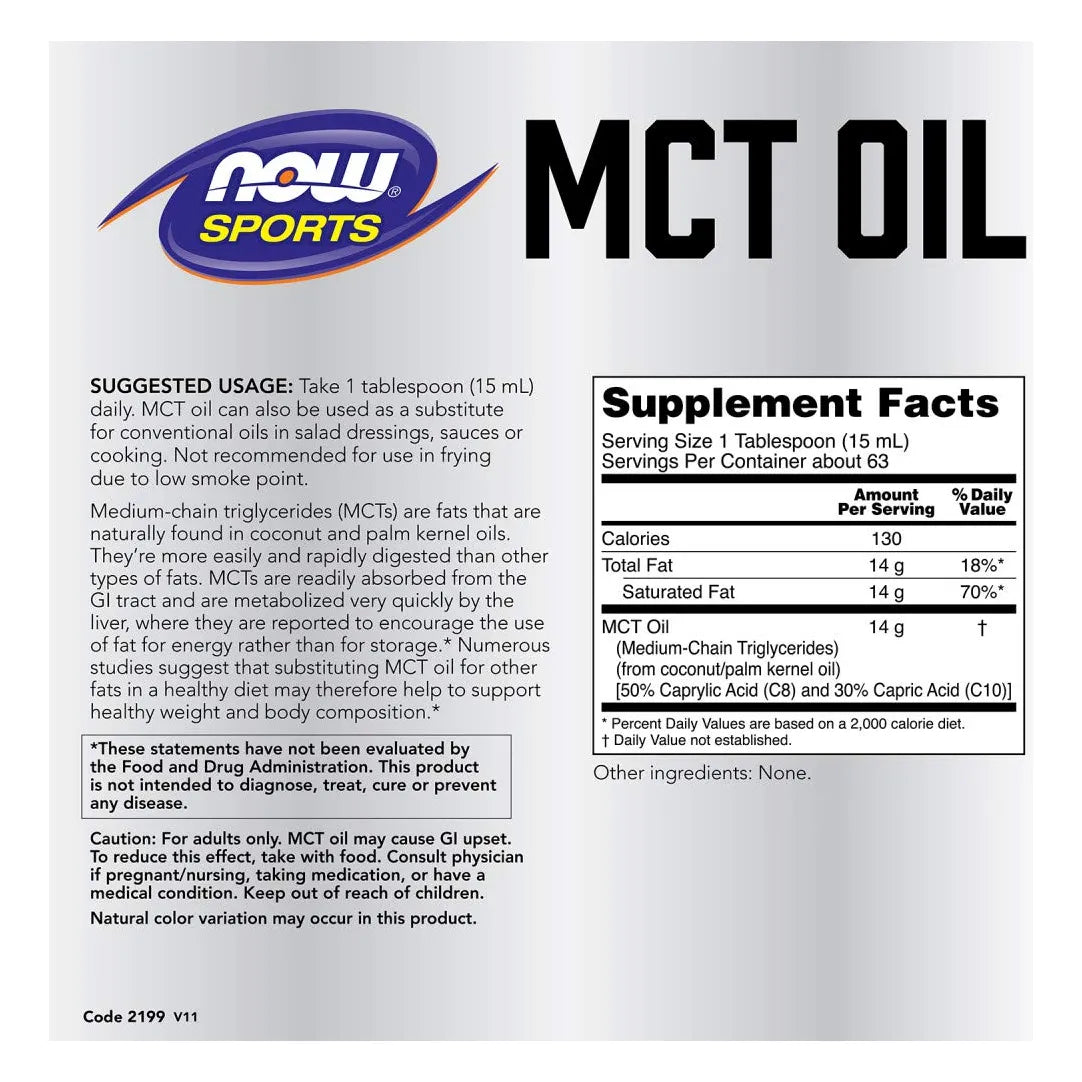 Aceite MCT 100% Puro 32 Oz Energía Instantánea Enfoque Mental