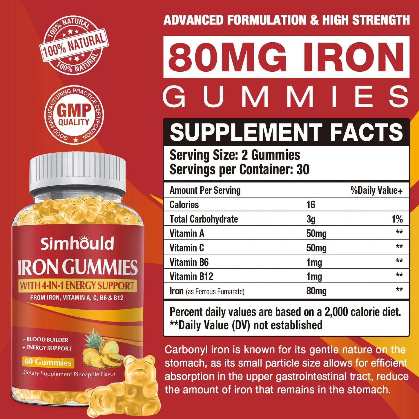 Gomitas De Hierro 80 Mg Con Vitaminas A C B Para Energía Y Vitalidad