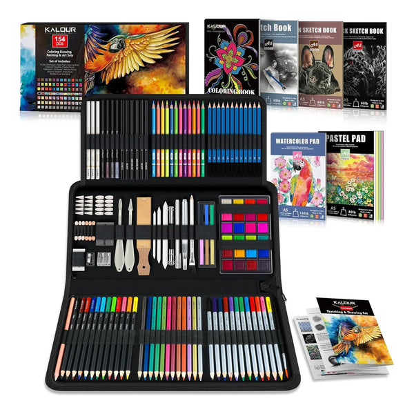 Kit Completo De Arte 154 Piezas Profesional Con Cuaderno Y Tutorial