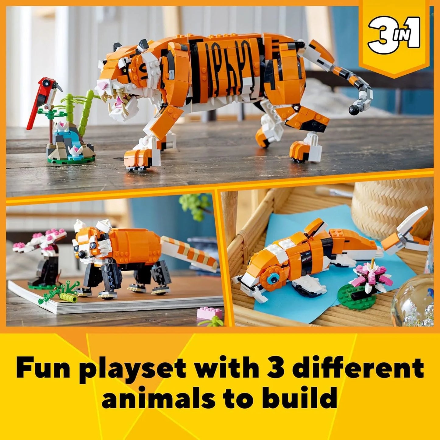 Lego Creator 31129 Tigre Panda Pez Koi Juego 3 En 1 Construye Y Transforma