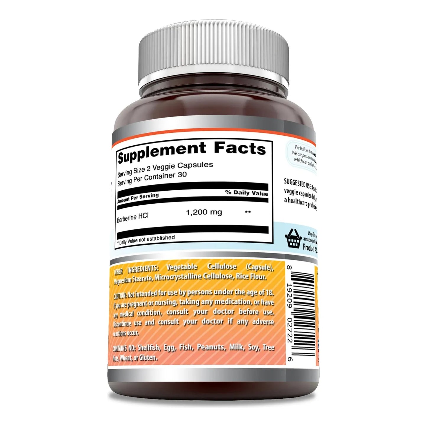 Berberina 1200 Mg 60 Capsulas Vegetales Sin Gluten Sin Omg