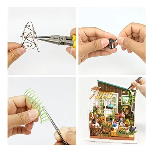 Robotime DIY Miniature Dollhouse Kit Garden House Con Mueble Luces LED