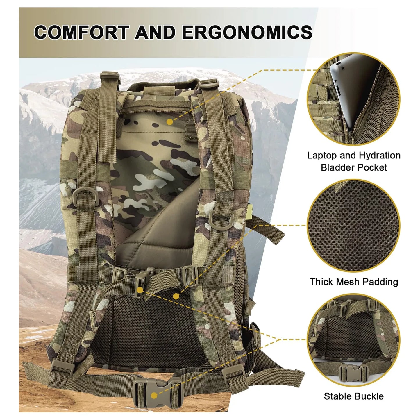 Mochila Tactica Militar Campamento 3 Dias 40L Resistente Agua Sistema Molle