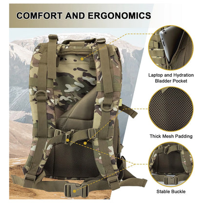 Mochila Tactica Militar Campamento 3 Dias 40L Resistente Agua Sistema Molle