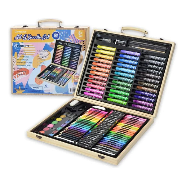 Juego De Arte 130 Piezas Estuche Madera Kit Profesional Para Niños Y Adultos