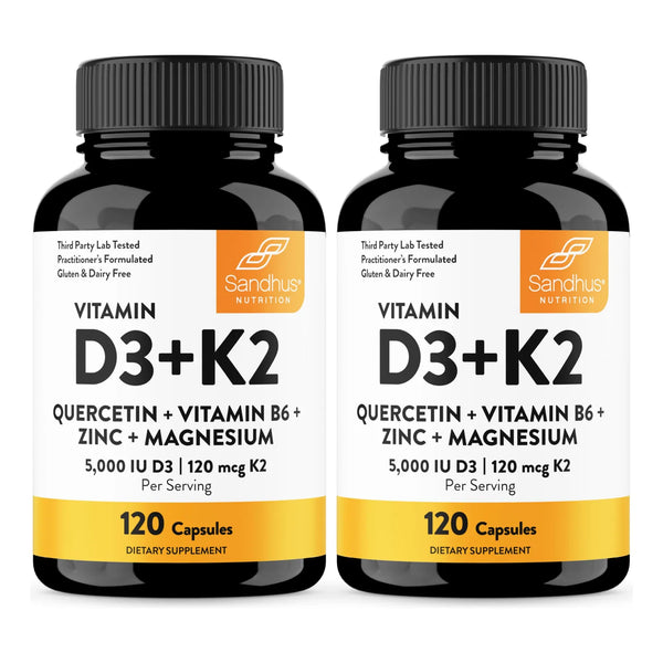 Vitamina D3 K2 5000 IU 120 Capsulas Pack Of 2 Con Zinc Magnesio Quercetina Soporte Inmunologico Oseo