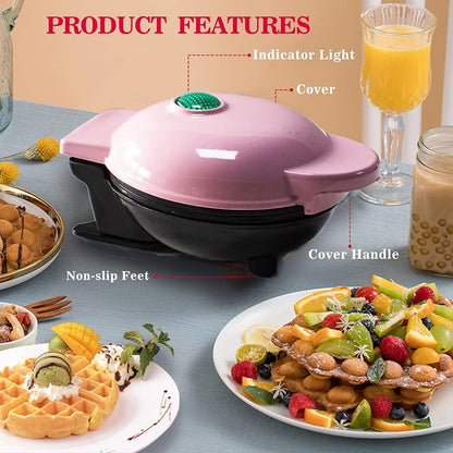 Mini Maker Waffle Maker Oblea Antiadherente 5 Pulgadas Multiusos Rosa