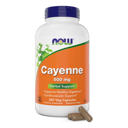 NOW Cayena Capsicum Annuum 500 Mg 360 Cápsulas Vegetales Antiinflamatorio Natural