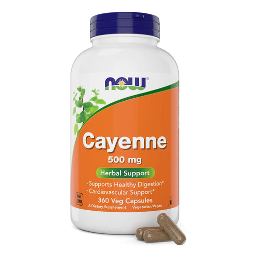 NOW Cayena Capsicum Annuum 500 Mg 360 Cápsulas Vegetales Antiinflamatorio Natural
