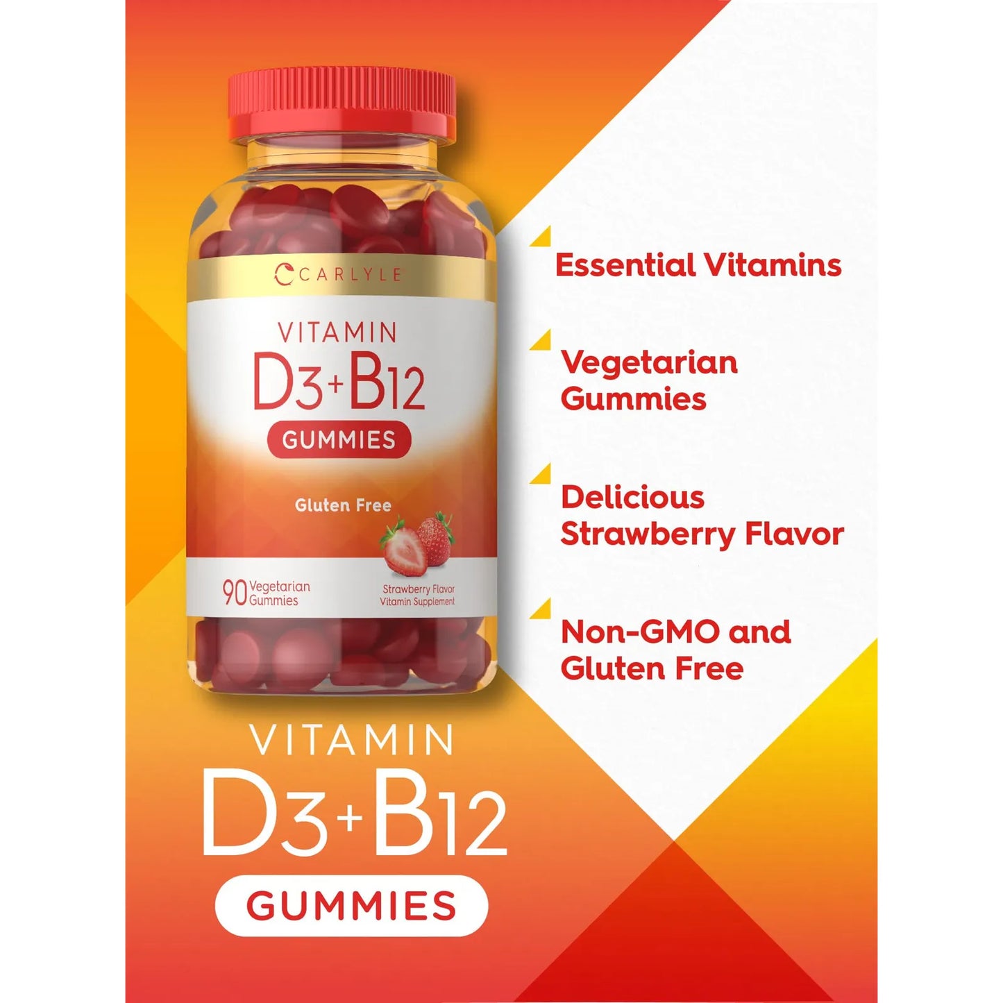 Gomitas De Vitamina D3 Y B12 Sabor Fresa 120 Unidades Suplemento Natural Vegetariano