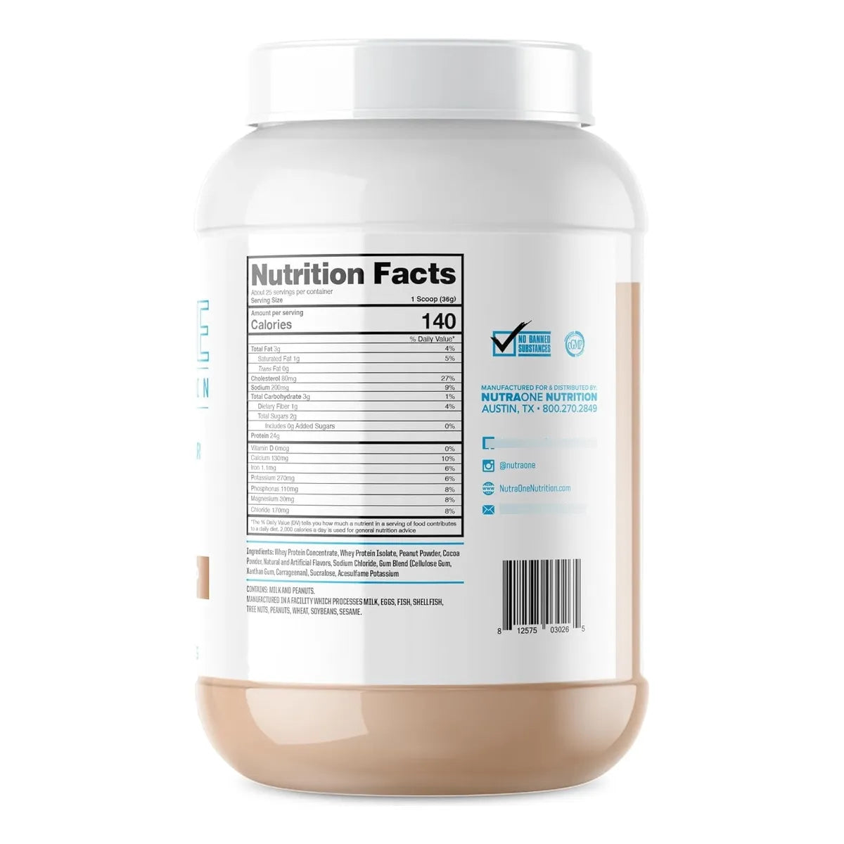 Batido En Polvo De Proteína De Suero Chocolate PB 900 Gramos NutraOne ProteinOne
