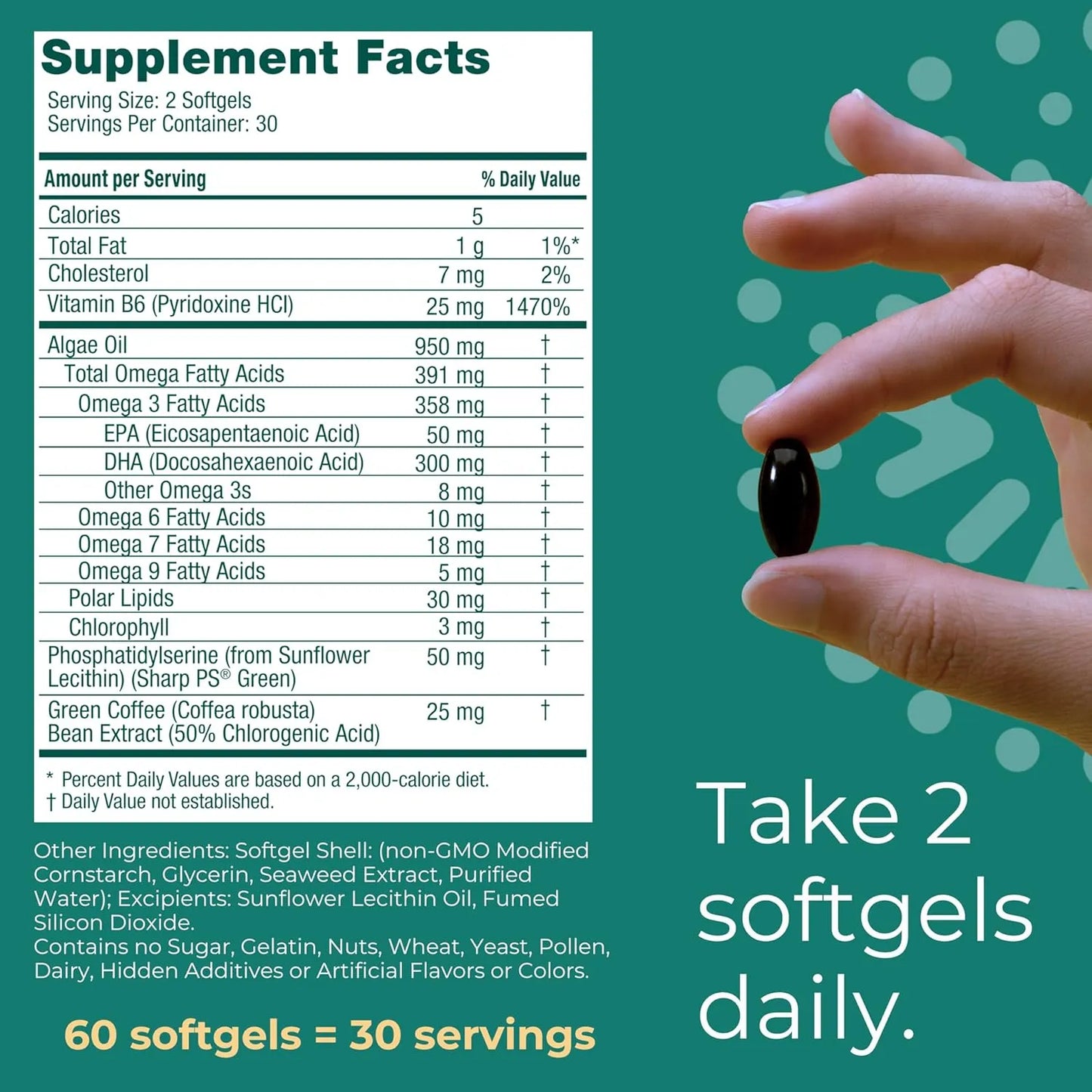 Cápsulas Blandas Omega 3 De Algas 60 Unidades Con EPA DHA Vegano Enfoque Mental