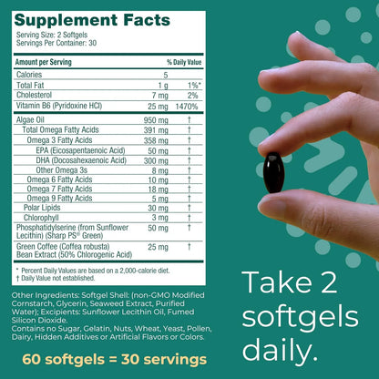 Cápsulas Blandas Omega 3 De Algas 60 Unidades Con EPA DHA Vegano Enfoque Mental