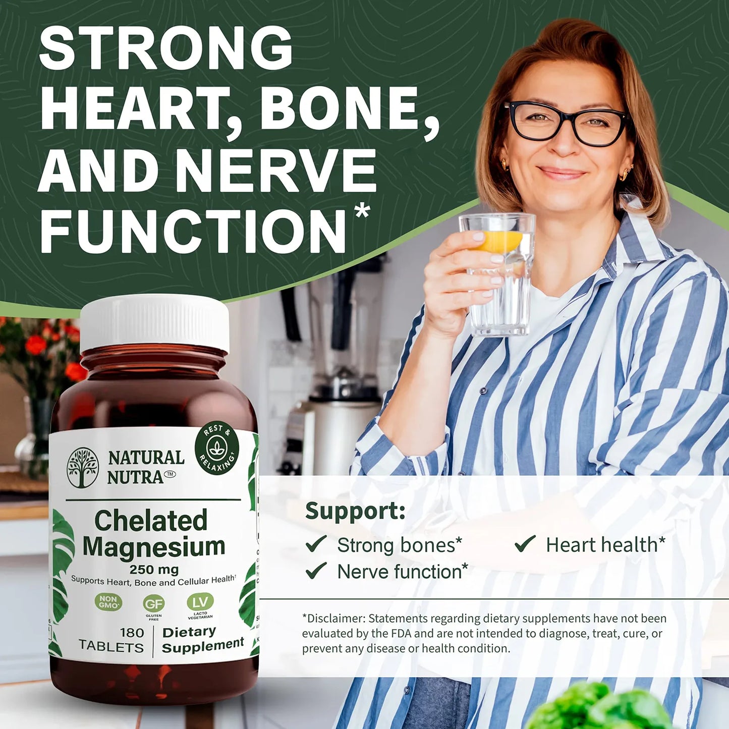 Oxido De Magnesio Quelado 250 Mg Huesos Fuertes Energia Salud Cardiaca 180 Tabletas