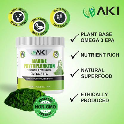 AKI Marine Polvo De Fitoplancton Omega 3 EPA Proteina Vegana Suplemento Nutricional