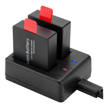 Paquete De 3 Baterías Recargables 1350 Mah Con Cargador Dual Para Cámara De Acción