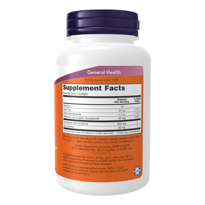 NOW Suplementos CoQ10 600 Mg Con Vitamina E Y Lecitina 60 Cápsulas Blandas