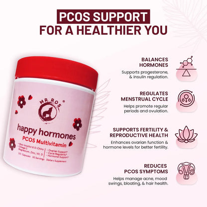 Happy Hormones PCOS Multivitamínico Con Mio Inositol D Chiro Inositol Omega 3 Vitamina D3 120 Cápsulas