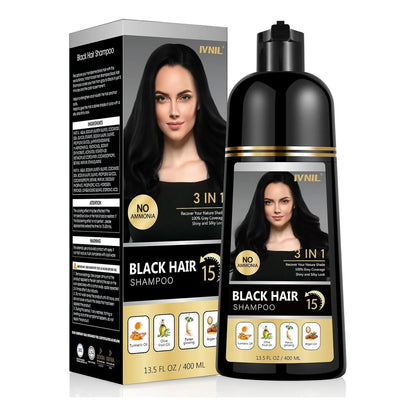 Champu Tinte Cabello Negro Permanente 3 En 1 Cobertura Canas 400Ml