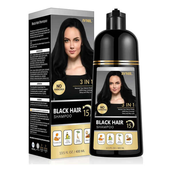 Champu Tinte Cabello Negro Permanente 3 En 1 Cobertura Canas 400Ml