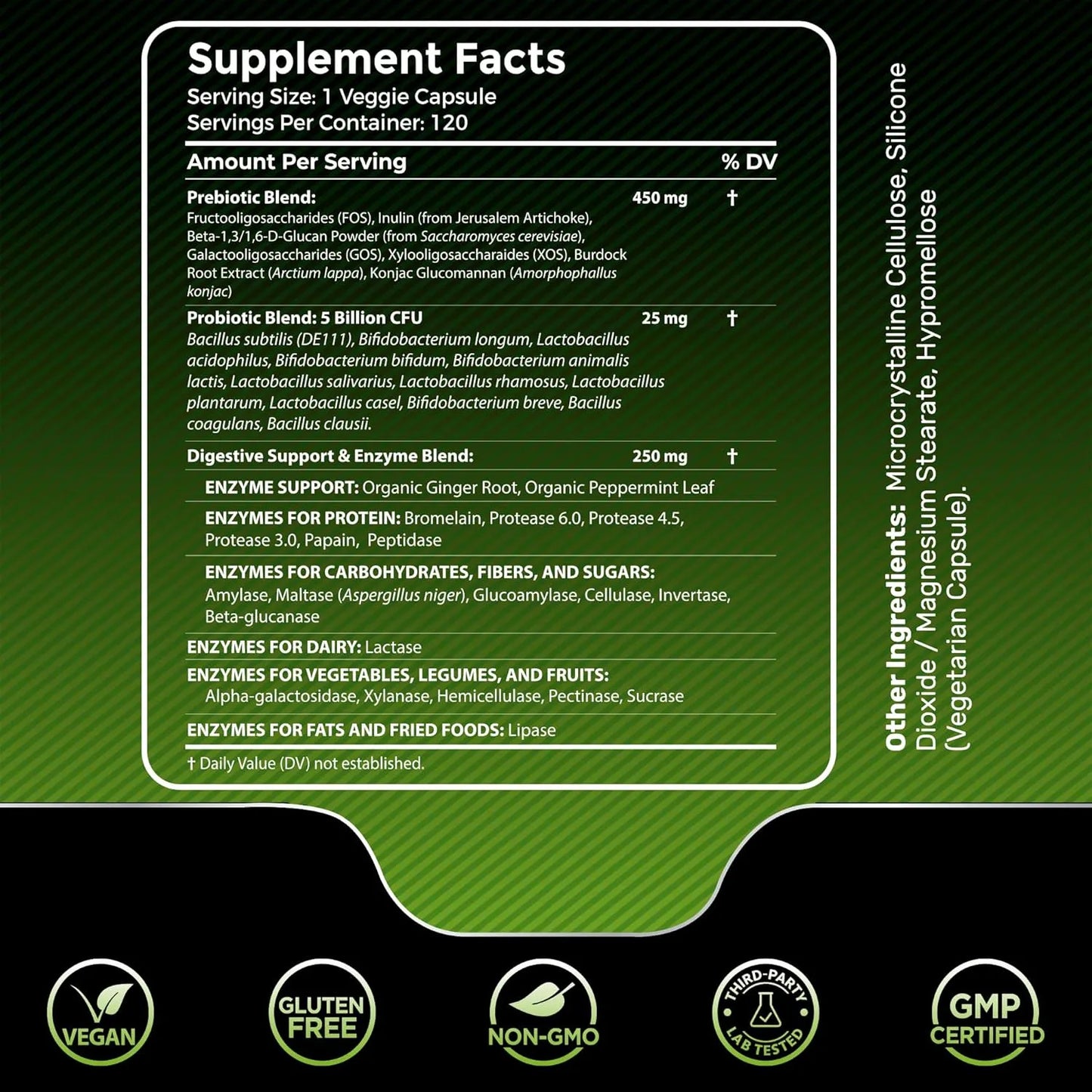 Enzimas Digestivas Con Probióticos Y Prebióticos 450 Mg 5 Mil Millones UFC Mejora Tu Digestión Y Salud Intestinal