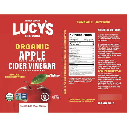 Vinagre De Sidra De Manzana Orgánico Lucy's 7.5 Litros Crudo Sin Filtrar Con La Madre