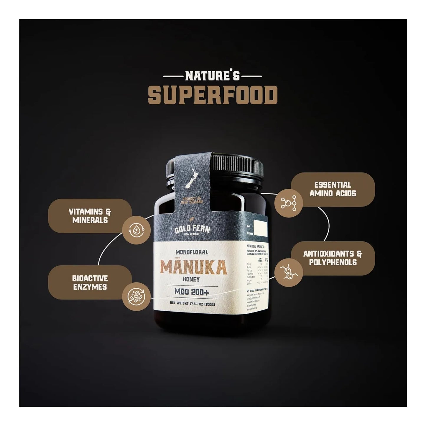 Miel De Manuka Cruda De Nueva Zelanda 500g Mgo 200 Pura Natural Sin Pasteurizar