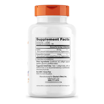 Luteina Lutemax 20 Mg 180 Capsulas Blandas Salud Ocular Sin Omg Sin Gluten