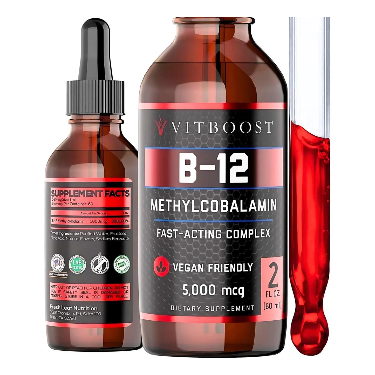 Vitboost Vegan Liquid B-12 60 Gotas 5000mcg Energía Sin Gluten - Imagen 3