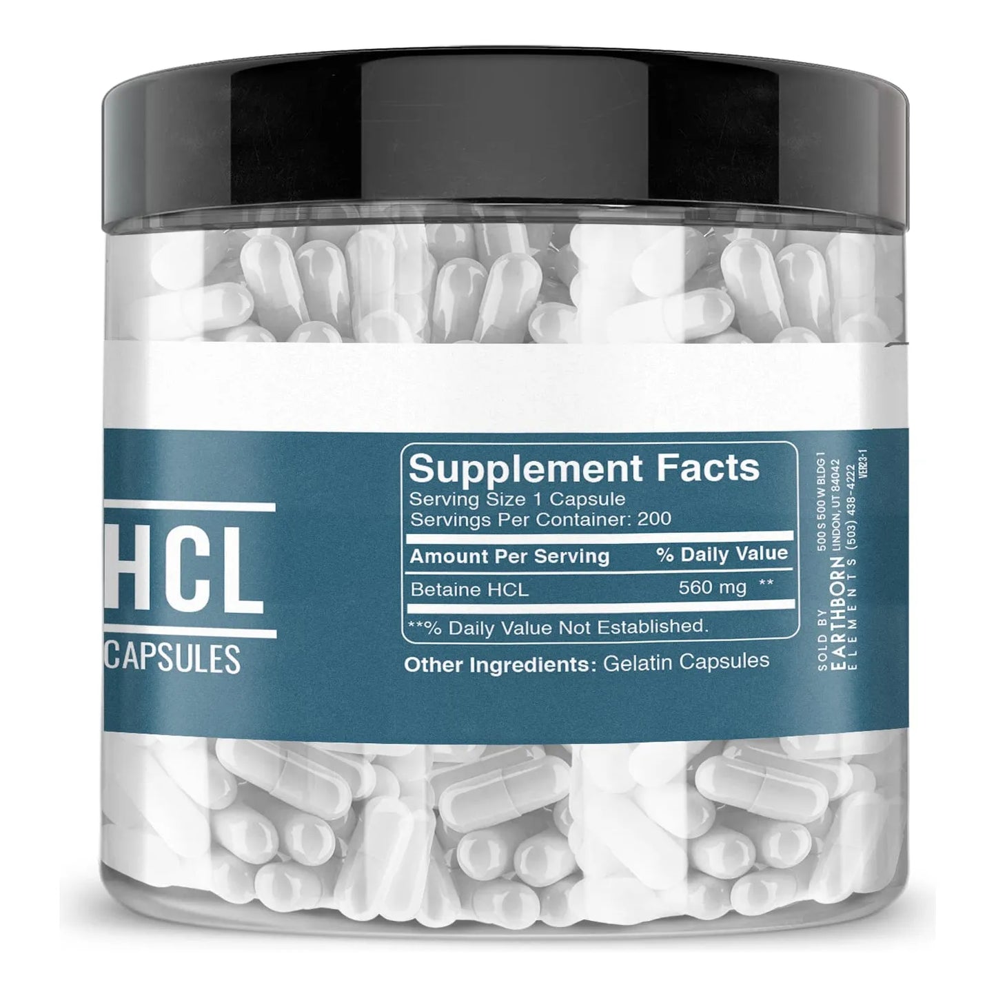 Betaína HCL 200 Cápsulas Puro Sin Aditivos Apoyo Digestivo