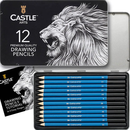 Kit De Lápices De Dibujo Grafito 12 Piezas Para Artistas Caja Metal