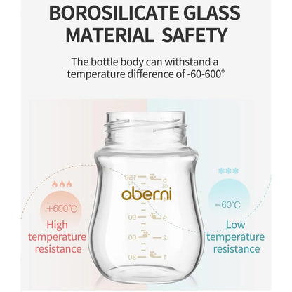 Biberón De Cristal Anticólico Cuello Ancho Flujo Lento Rosa Seguro Y Duradero