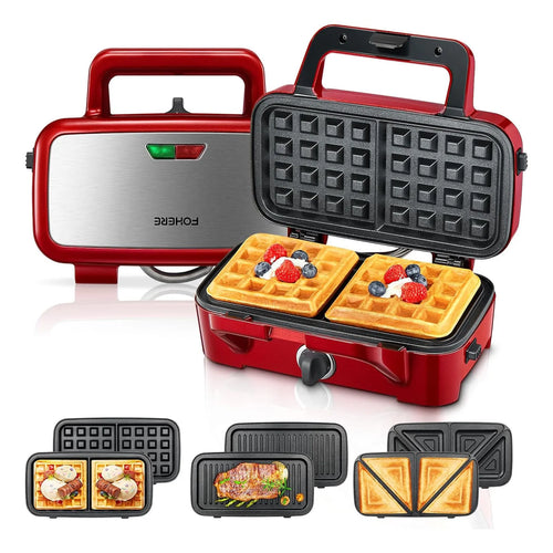 Waffle Maker 3 En 1 FOHERE 1200W Placas Desmontables Antiadherentes