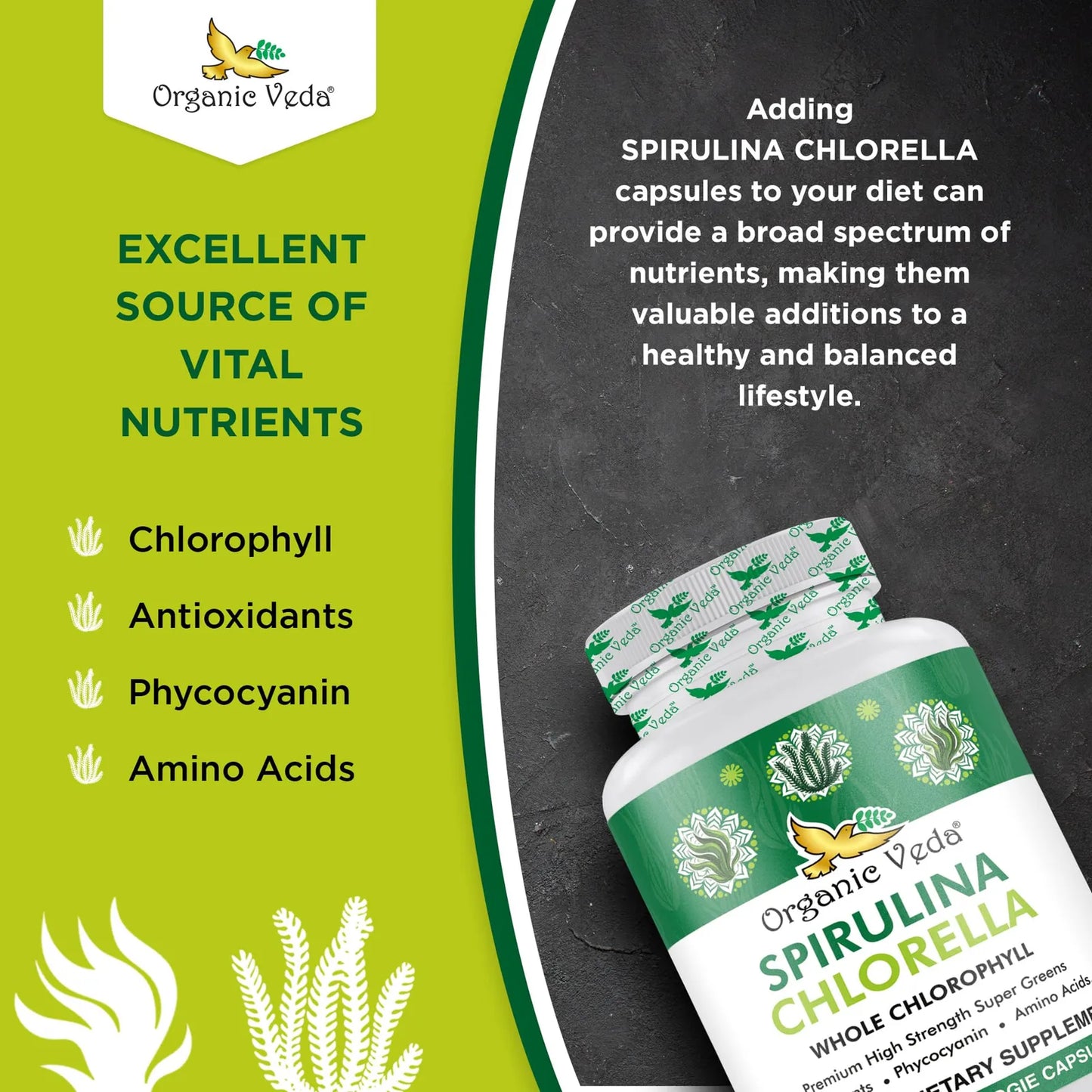 Cápsulas De Espirulina Y Clorella Orgánica 1500 Mg 300 Unidades Energía E Inmunidad