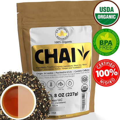 Té Chai Clásico Hoja Suelta Ceylon 110 Tazas Orgánico Certificado USDA