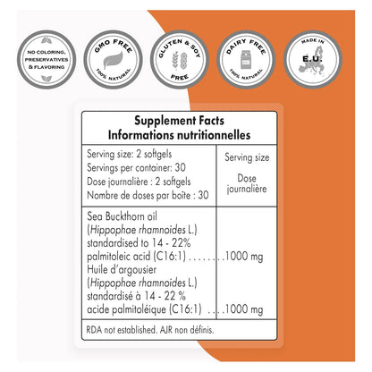 Extracto De Espino Cerval De Mar 500 Mg Con Omega 7 Cápsulas Blandas Para Digestión Y Piel