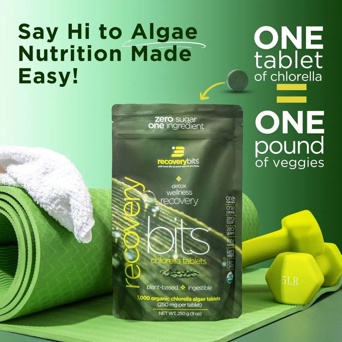 Tabletas Orgánicas De Chlorella RECOVERYbits Superalimento Vegano