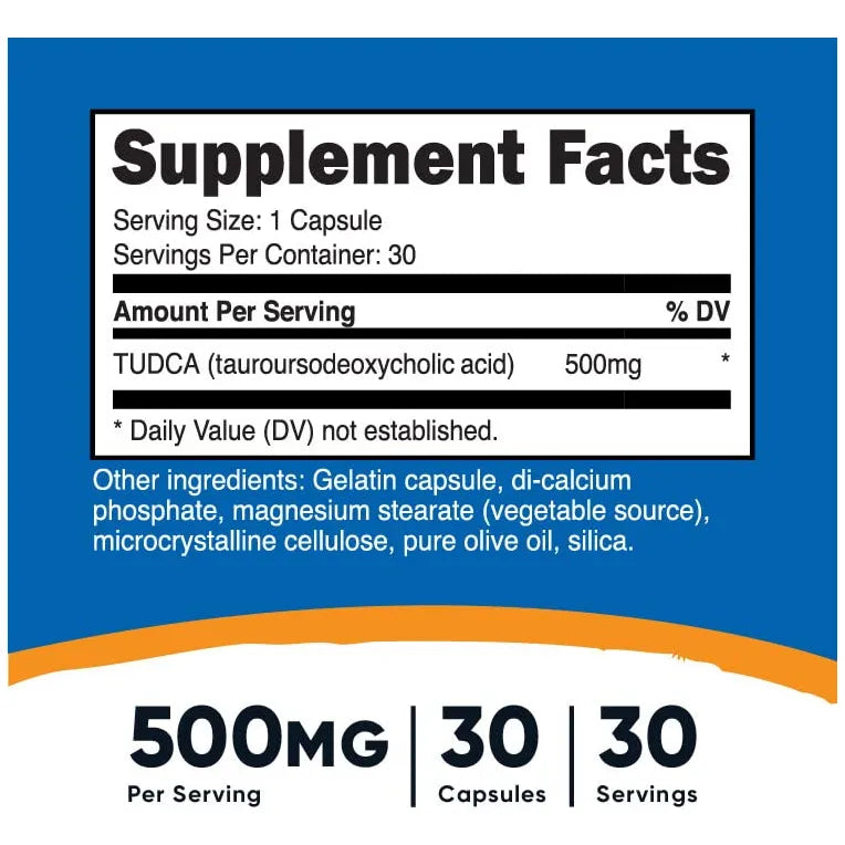Capsulas De Acido Tauroursodeoxicolico 500 Mg Tudca Premium Sin Gluten 30 Unidades
