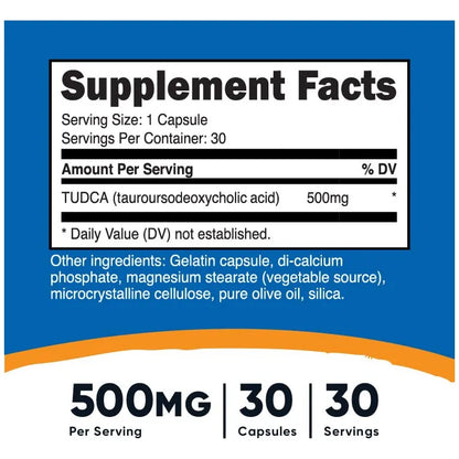 Capsulas De Acido Tauroursodeoxicolico 500 Mg Tudca Premium Sin Gluten 30 Unidades