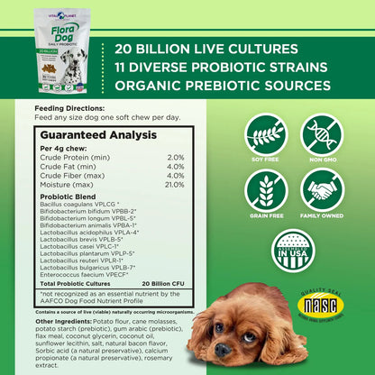 Probióticos Masticables Flora Dog Para Perros 20 Mil Millones Cultivos 11 Cepas