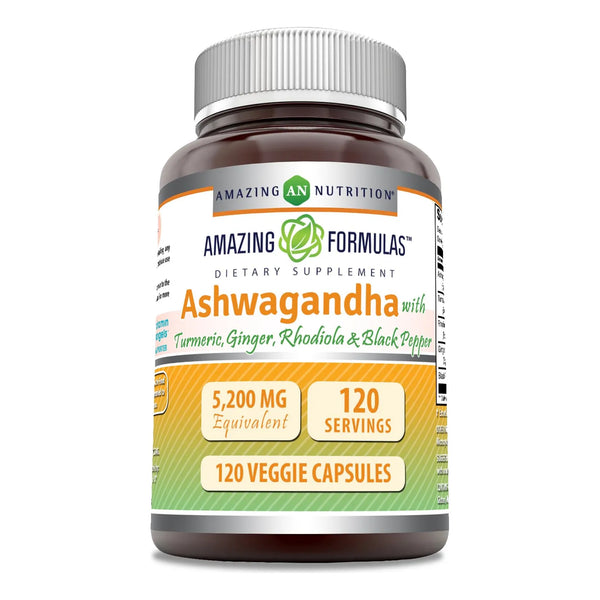 Capsulas De Ashwagandha Con Curcuma Jengibre Rodiola Y Pimienta 5200 Mg